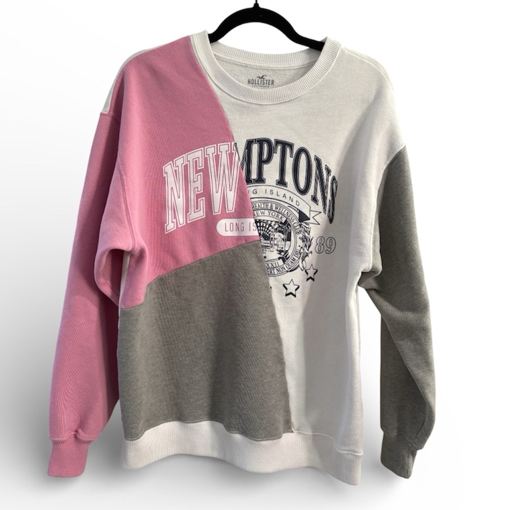 Hollister Hamptons Colorblock Graphic Sweatshirt Pink Grey White Small